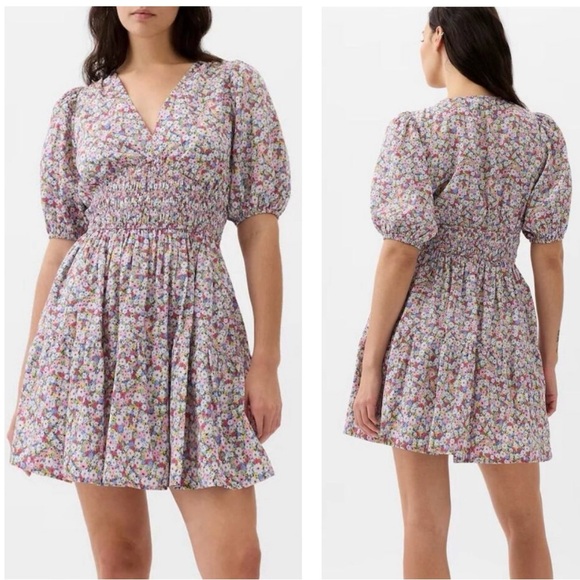 GAP Dresses & Skirts - Gap Ditsy Floral Puff Sleeve Smocked Waist Mini Dress 100% Cotton | Size: XL